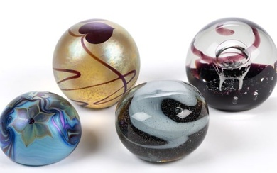 ASSORTED ART GLASS PAPERWEIGHTS, LOT OF FOUR