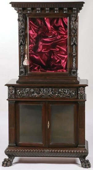 ATTRACTIVE HEAVILY CARVED CABINET ON STAND