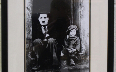 AUTOGRAPH. A clipped signature of Charlie Chaplin, mounted below a black and white photograph of Cha