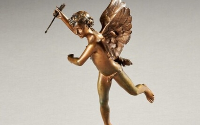 Adolphe ITASSE (1830-1893) "L'amour vainqueur" Bronze à patine brun nuancé, sur socle marbre Haut hors...