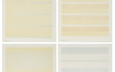 Agnes Martin, American/Canadian 1912-2004, Innocent love; Lovely Life; Innocence; Children Playing, 2000; each lithograph on vellum, each published by Pace Wildenstein, each image: 25 x 25 cm, (framed) Note: together with a leaflet: Dia:Beacon...