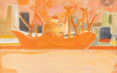 Albert ZAVARO (né en 1925) Le Bateau orange Huile sur toile. Signée en bas à...