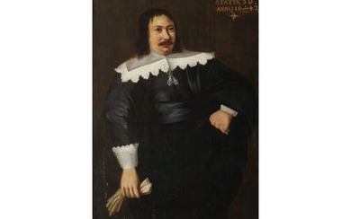 Allemandc. 1642 / 1646 Portraits d'un gentilhomme et d'une dame Deux tableaux. Figure de trois...