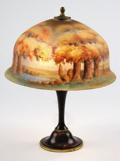 American reverse hand painted lamp by Pairpoint, 18"h