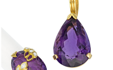 Amethyst, Diamond, Gold Jewelry Stones: Oval and pear-shaped amethysts;...