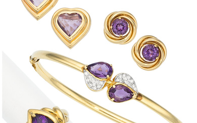 Amethyst, Diamond, Gold Jewelry Stones: Pear, round, and heart-shaped...