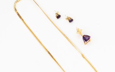 Amethyst and Gold Earrings and Pendant