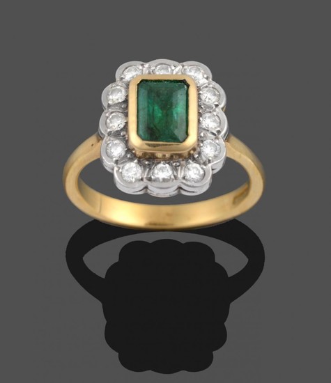 An 18 Carat Gold Emerald and Diamond Cluster Ring, an...