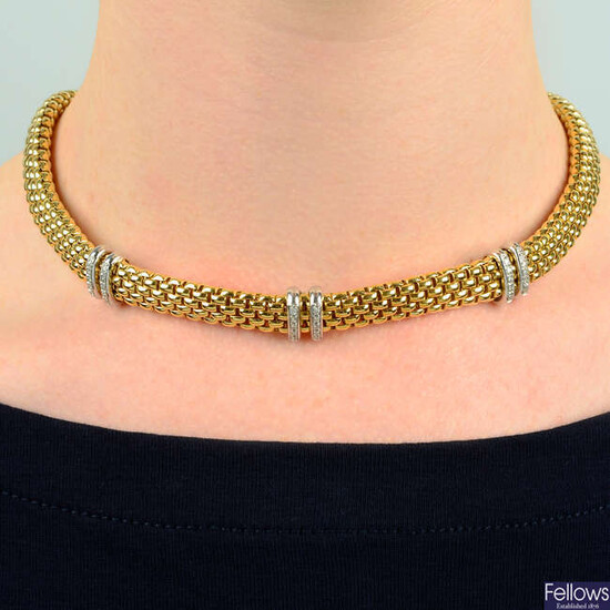 An 18ct gold diamond two-bar spacer 'Maori' necklace, by Fope.