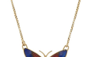 An 18ct gold enamel butterfly necklace