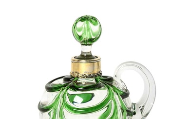 An American Silver-Gilt Mounted Green Overay Glass Decanter The Silver-Gilt Mounts by Gorham, Providence, Rhode Island, First Quarter 20th Century