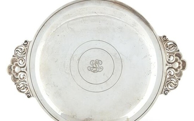 An American sterling silver salver with monogram, Early