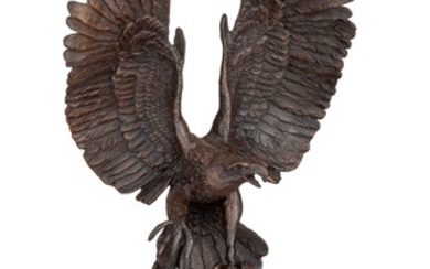 An Art Deco sculpture of an eagle, patinated bronze on a marble base, H 41...