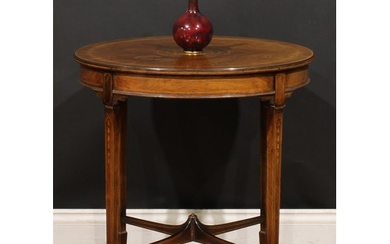 An Edwardian rosewood and marquetry centre table, circular t...