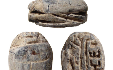 An Egyptian steatite scarab with Thutmose III cartouche