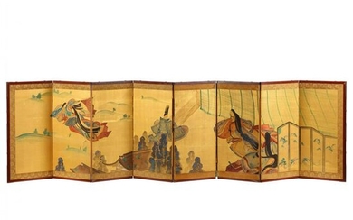 An Eight-Panel Japanese Folding Screen of The Tale of