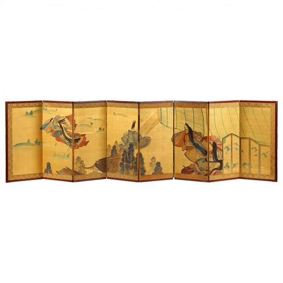 An Eight-Panel Japanese Folding Screen of The Tale of