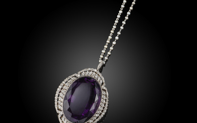 An amethyst and diamond quatrefoil pendant
