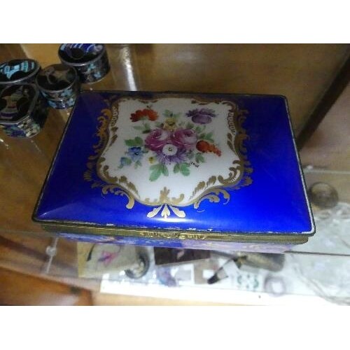 An antique Sevres floral hinged Box, the blue, floral and gi...