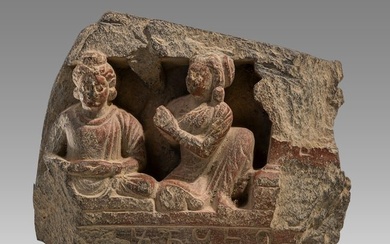 Ancient Gandhara Schist Stone Panel With Seated Buddha c.2nd century AD.