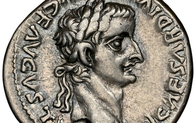 Ancients: , Tiberius (AD 14-37). AR denarius (19mm, 3.81 gm, 12h). NGC Choice VF 5/5 - 4/5....