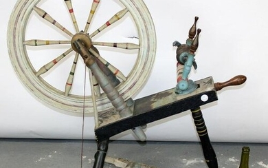 Antique American Folk Art painted spinning wheel