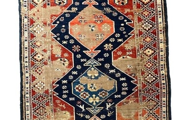 Antique Caucasian Wool Carpet, 5' x 3' 7