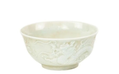 Antique Chinese White Celadon Dragon Bowl