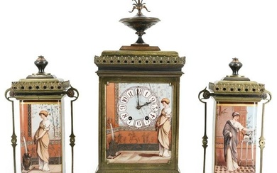 Antique French Aesthetic Movement Mantle Clock Set