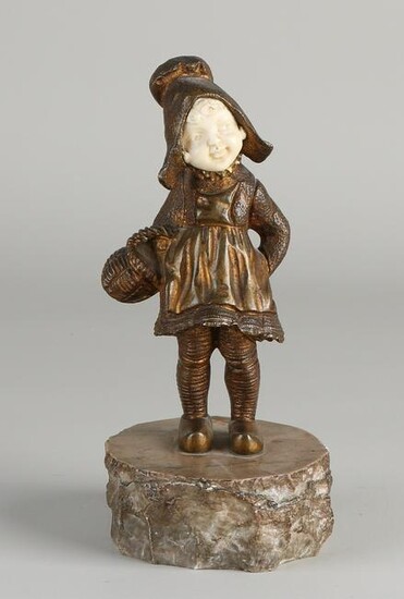 Antique French bronze figure with marble base.