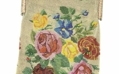 Antique Hand Beaded Floral Flapper Purse