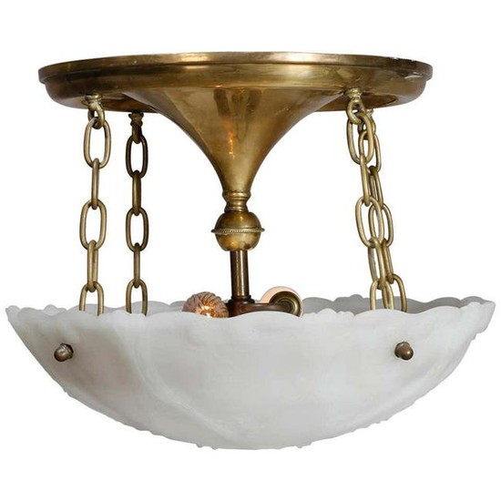 Antique Neoclassical Brass & Molded Frosted Glass Light