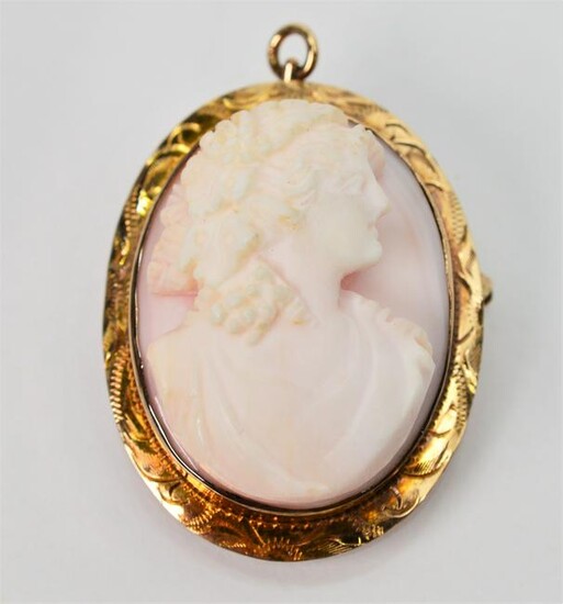 Antique Soap Stone Cameo 10 K Yellow Gold Brooch