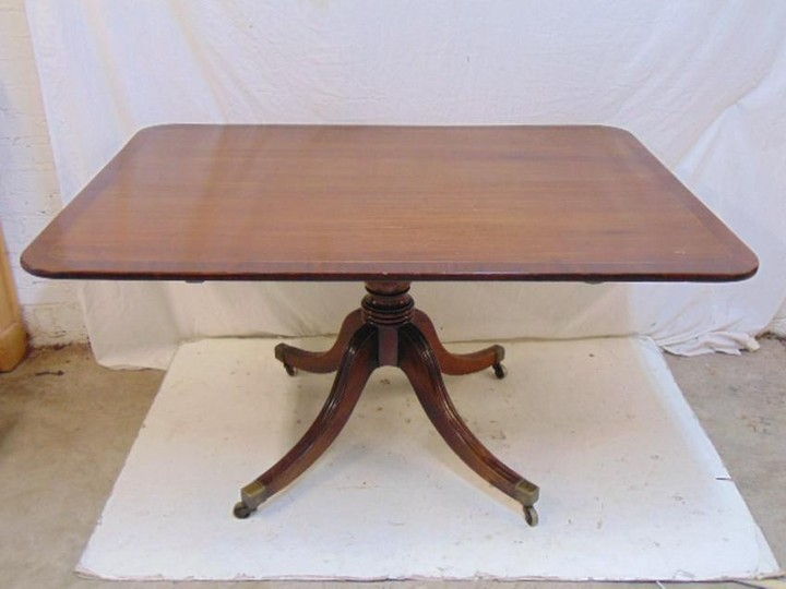 Antique breakfast table, banded inlay mahogany, top is