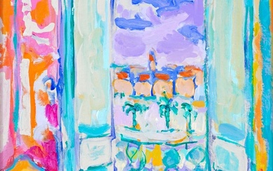 Antoine GIROUX (1955) Fenêtre ouverte sur Collioure Huile sur carton Signé en bas à droite:...