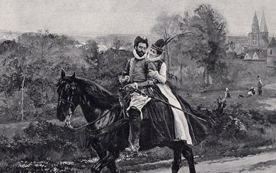 Antoine-Jean Gros 1800s Antique Print A Romantic Horse Ride SIGNED Framed COA