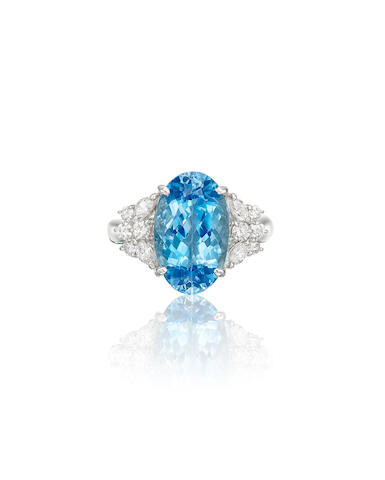 Aquamarine and Diamond Ring with GRS