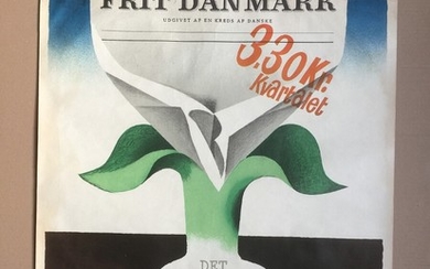 Arne Ungermann: Frit Danmark, Advertising poster, c. 1950. Signed U. Lithographic print in colours. Sheet size 85×62 cm. Unframed.