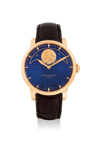 Arnold & Son. A pink gold wristwatch with a large perpetual moon display