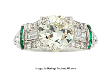 Art Deco Diamond, Glass, Platinum Ring Stones: European-cut diamond...