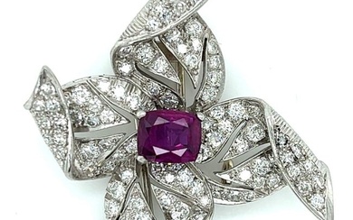 Art Deco Platinum Ruby & Diamond Brooch