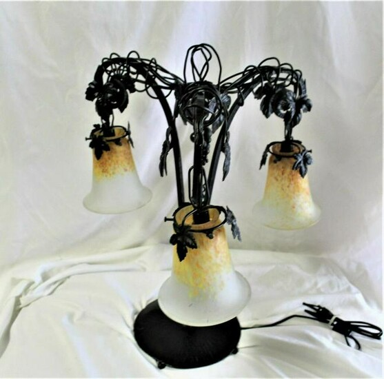 Art Deco designed <Iron table Lamp ,Art glass shades