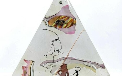 Art Glass Modernist Sculpture. Triangular form with int