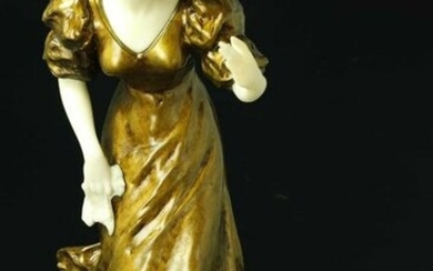 Art Nouveau gilt bronze and marble sculpture of waiting by Affortunato Gory (Italy, France).