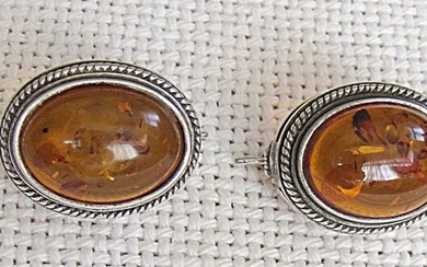 Art deco filigree silver sterling 925 and natural honey amber earrings, 10 gr.