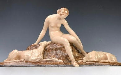 Ary Bitter (1883-1973) "Nude with Dogs" Figurine