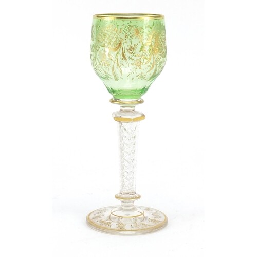 Attributed to Moser, Bohemian cut glass wine glass with gilt...