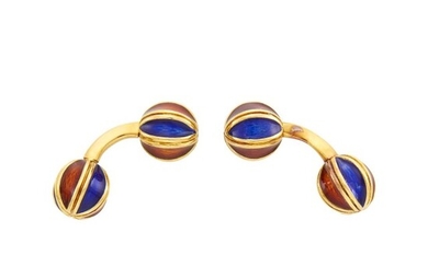 Attributed to Verdura Pair of Gold and Enamel Cufflinks, France