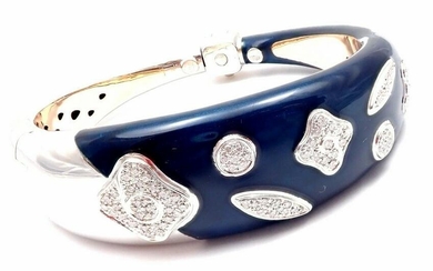Authentic! La Nouvelle Bague 18k White Gold Diamond Enamel Bangle Bracelet
