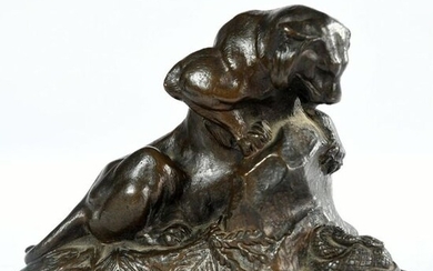BARYE Antoine-Louis. (1796-1875). "Tiger Surprising a Snake". Bronze...